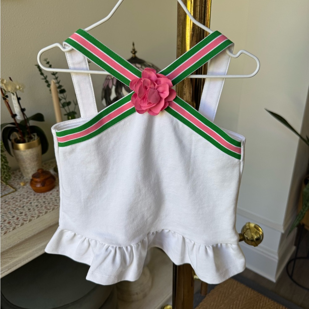 Janie and Jack Girl’s White Tank with Pink Flower